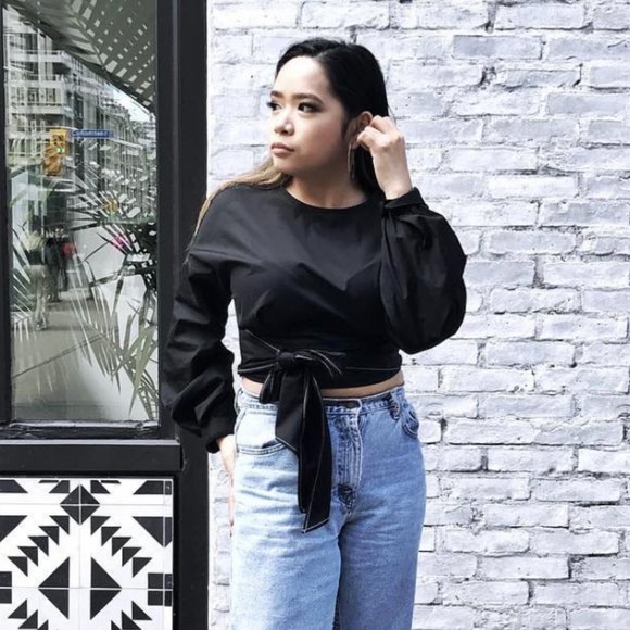 Topshop Cropped Contrast Stitch Tie Top - Picture 6 of 6